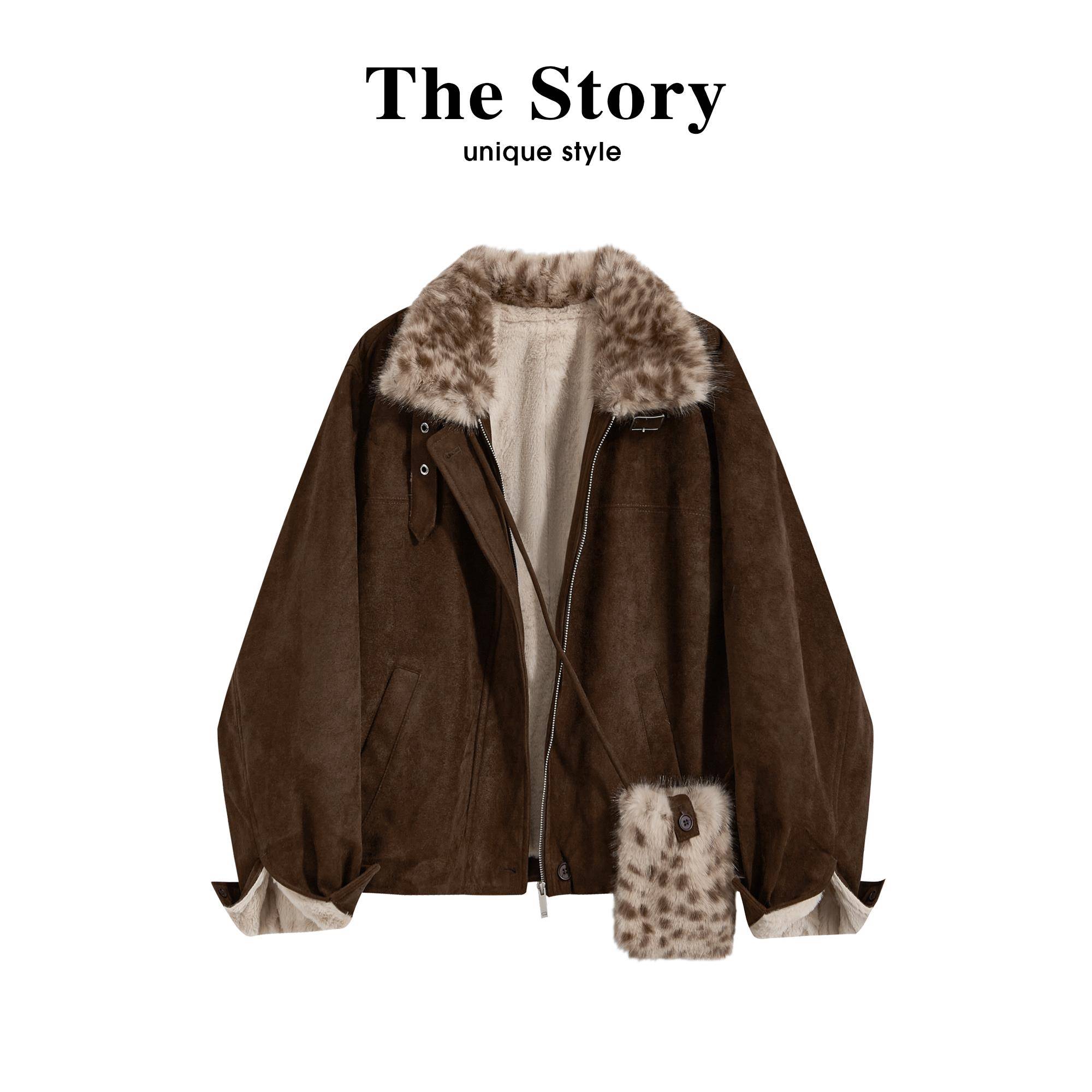 那些事衣橱美拉德麂皮绒外套女秋冬季加厚保暖高级感宽松拉炼夹克