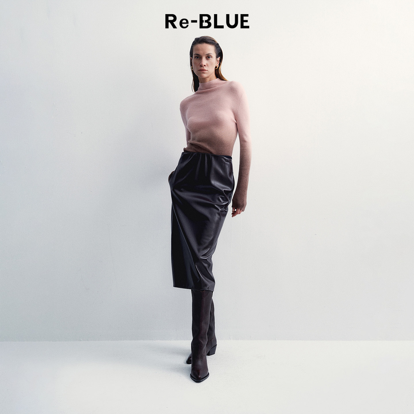 【蓝盈莹同款】Re-BLUE轻奢优雅女装复古PU皮裙半身裙气质直筒裙
