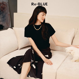 优雅通勤气质减龄印花半身裙 BLUE轻奢优雅女装