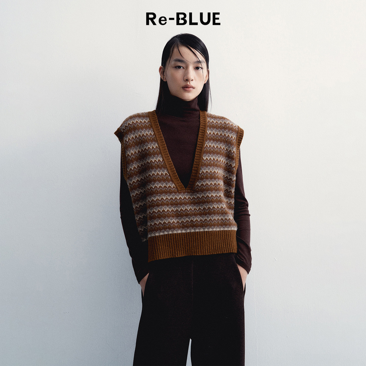 Re-BLUE轻奢复古费尔岛针织马甲