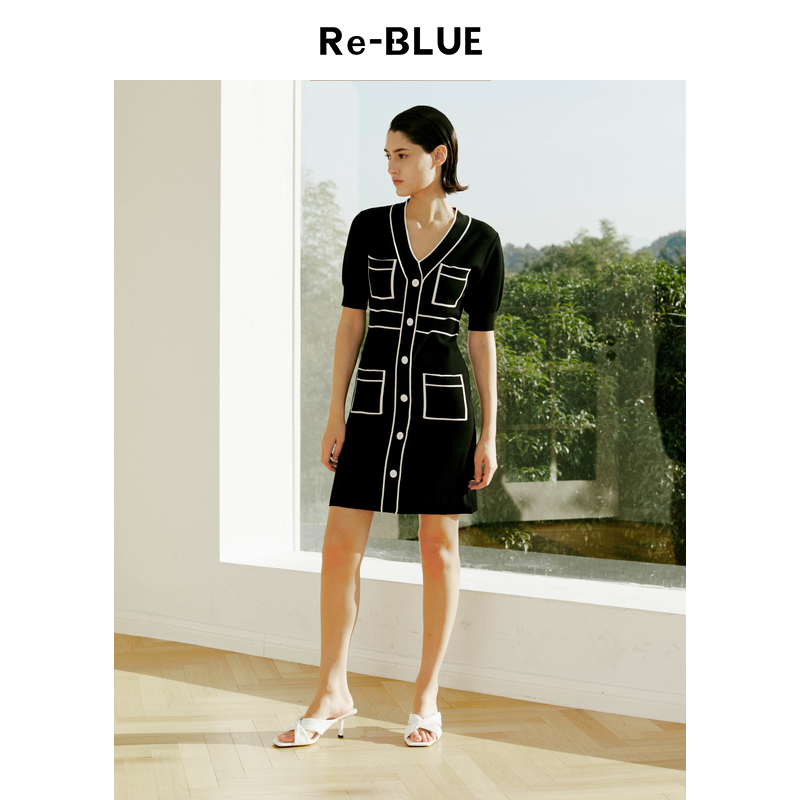 轻奢女装二维效果粗线条撞色优雅