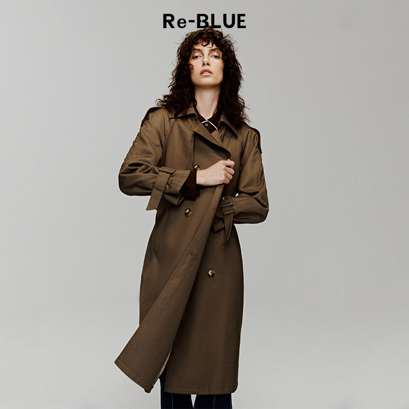 Re-BLUE轻奢优雅女装经典英伦风双排扣长风衣外套,女装/女士精品,风衣,淘宝优惠券,粉丝福利购,淘宝优惠卷