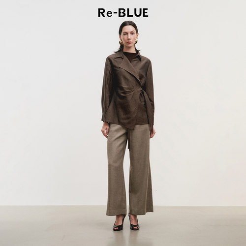 Re-BLUE通勤衬衫系带长袖衬衫