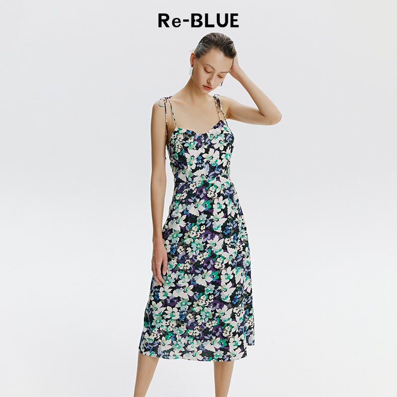 法式优雅吊带连衣裙清新碎花