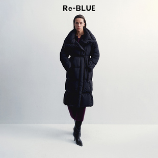 羽绒服外套 90白鹅绒简约气质通勤大翻领长款 BLUE轻奢优雅女装