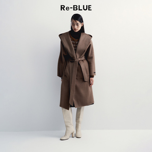 骆驼绒混纺长短毛双面穿连帽大衣 经典 BLUE轻奢优雅女装