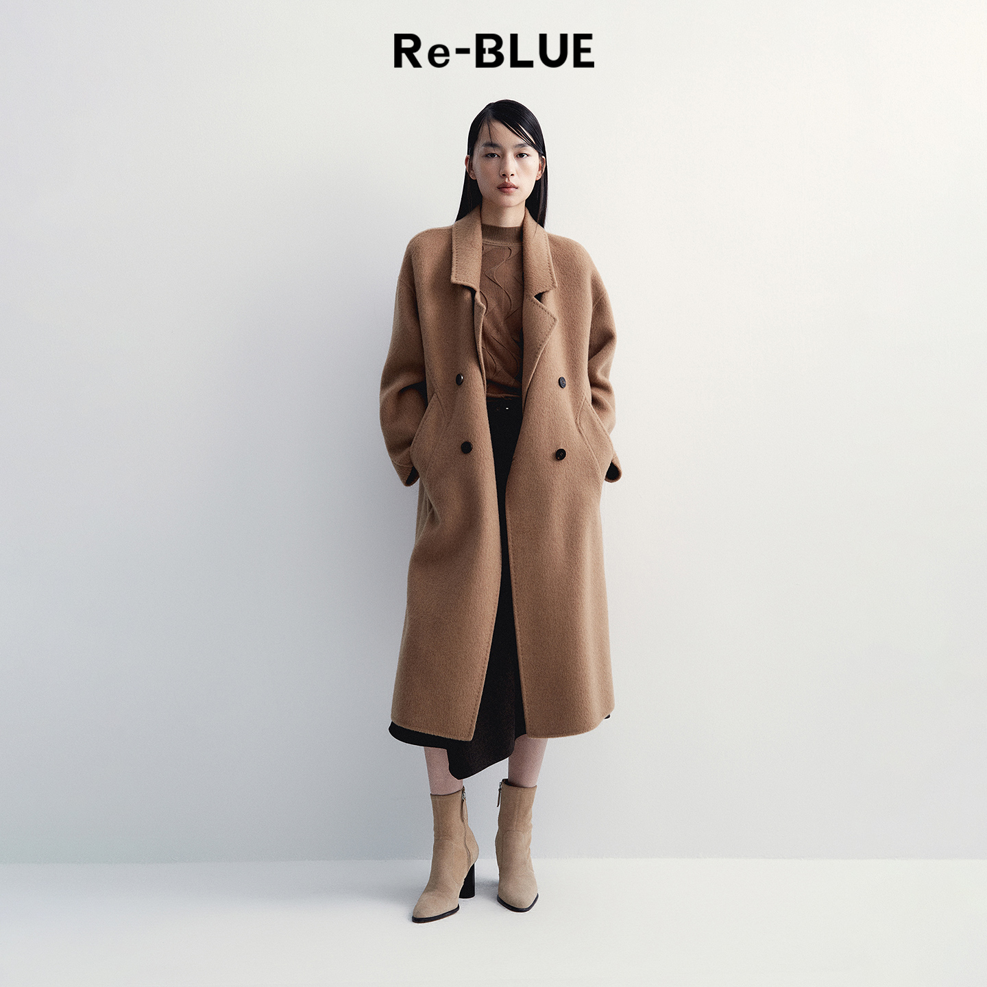 Re-BLUE复古通勤骆驼绒大衣外套