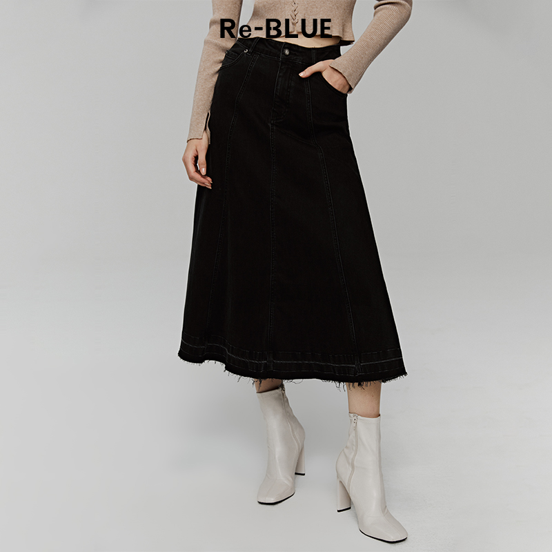 时髦百搭A摆进口面料牛仔裙
