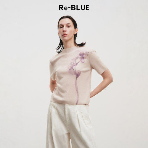 ReBLUE温柔舒适花朵晕染针织上衣