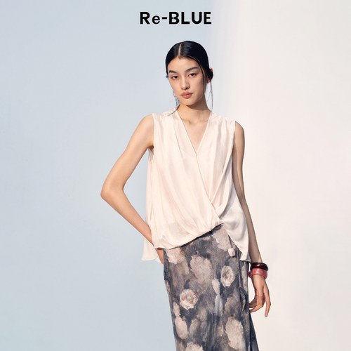 Re-BLUE优雅桑蚕丝混纺花苞上衣