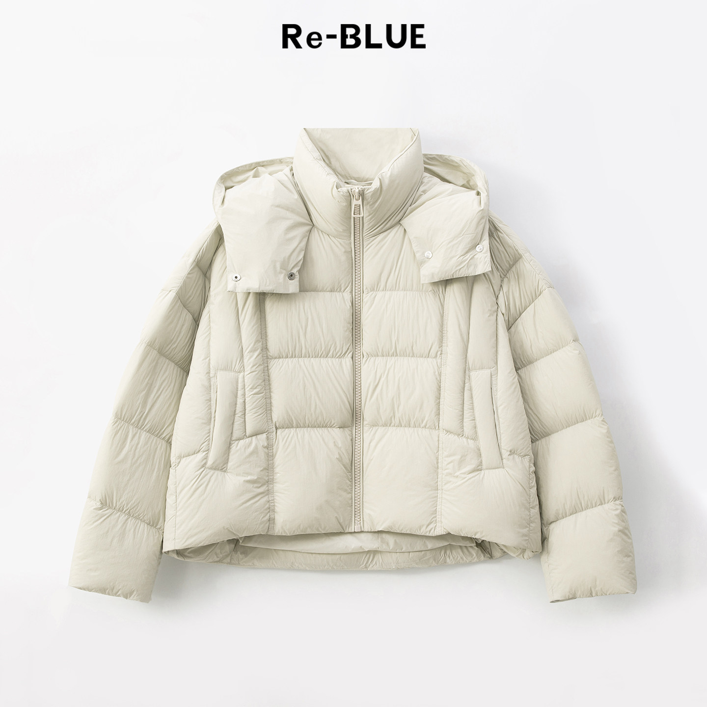 Re-BLUE轻奢优雅女装90白鸭绒连帽立领羽绒服气质简约保暖短外套,女装/女士精品,羽绒服,淘宝优惠券,粉丝福利购,淘宝优惠卷
