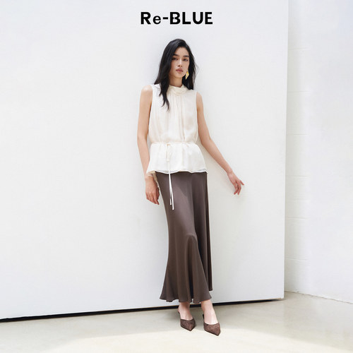 Re-BLUE静奢透感系带收腰上衣