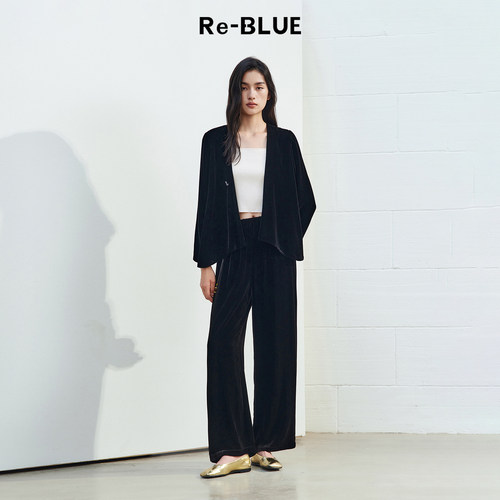 Re-BLUE丝绒宽松开衫短款小外套