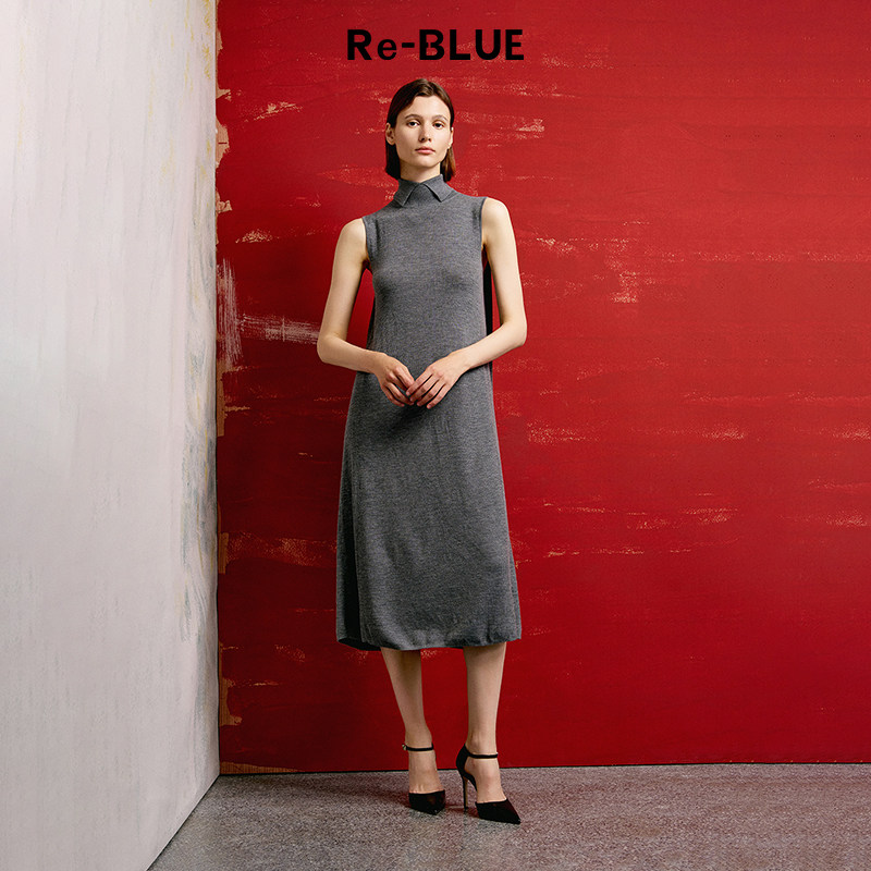 知性小翻领背心针织连衣裙