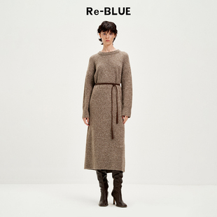 针织连衣裙 松弛慵懒美利奴羊毛长袖 BLUE轻奢优雅女装