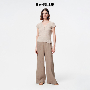 针织衫 简约气质松弛镂空V领短袖 BLUE轻奢优雅女装