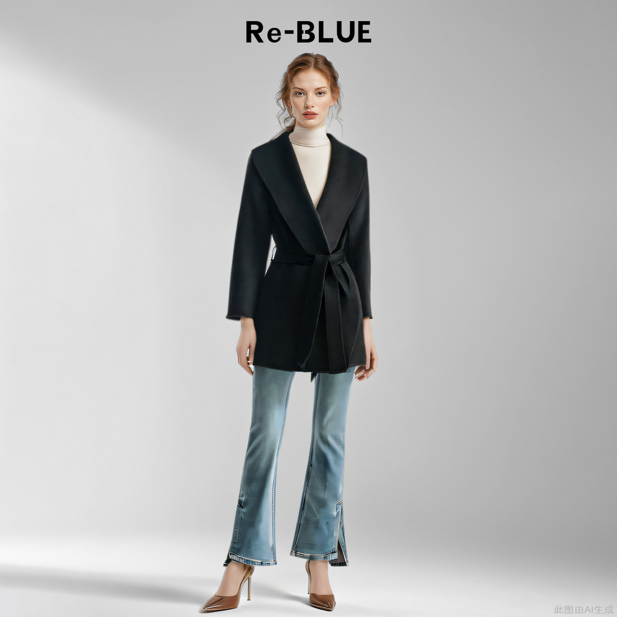 H型大翻领一手长毛呢大衣