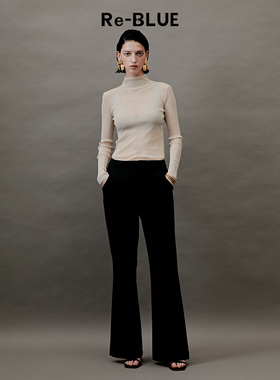 Re-BLUE轻奢优雅女装通透质感进口面料简约高领长袖打底衫