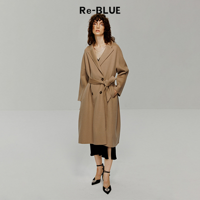 翻驳领双面呢羊毛驼绒长款大衣