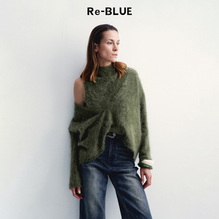 气质通勤外套 静奢舒适山羊绒拉毛V领针织开衫 BLUE轻奢优雅女装