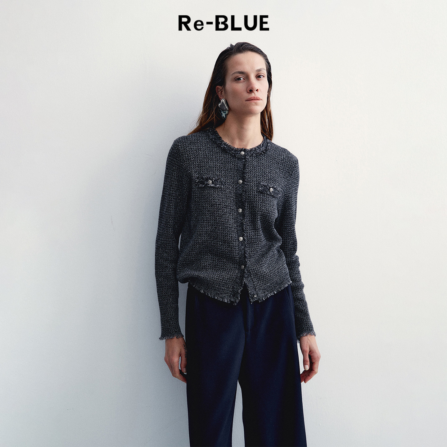 Re-BLUE轻奢优雅女装静奢小香风毛边花纱针织开衫上衣高级感外套,女装/女士精品,毛针织衫,淘宝优惠券,粉丝福利购,淘宝优惠卷