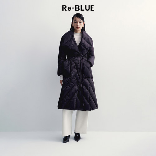 Re-BLUE收腰翻领鸭绒羽绒服外套