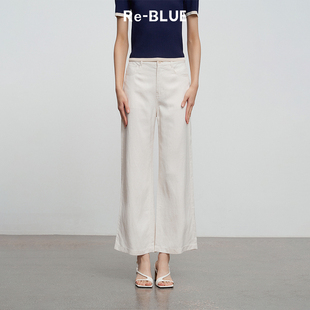 时髦知性简约轻薄亚麻感阔腿裤 BLUE轻奢优雅女装