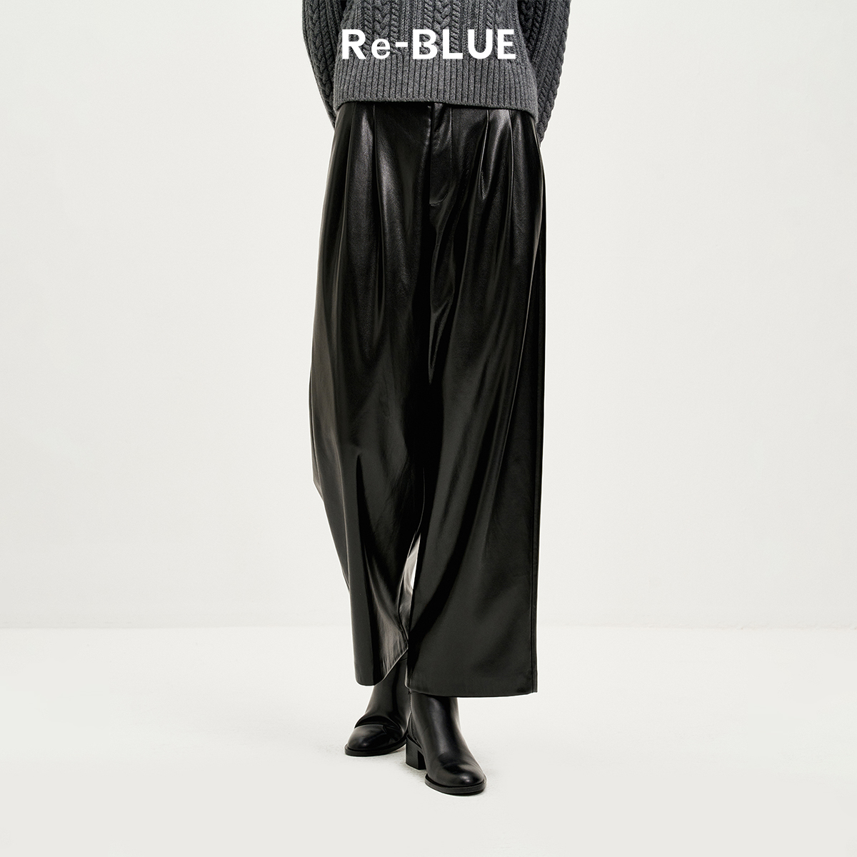 时尚摩登超软皮料阔腿裤