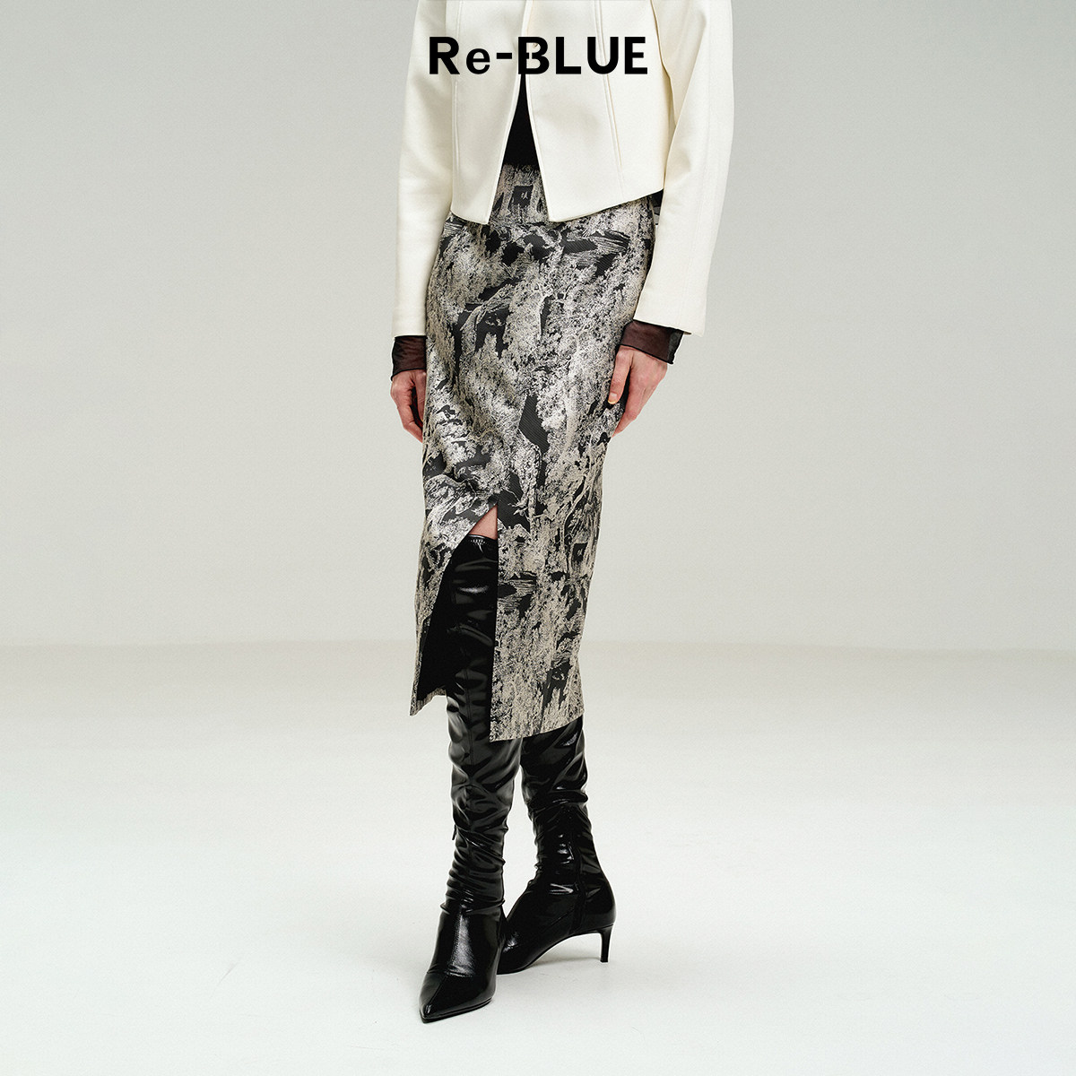 Re-BLUE轻奢优雅女装简约设计感浮雕提花直身半身裙,女装/女士精品,半身裙,淘宝优惠券,粉丝福利购,淘宝优惠卷