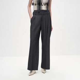 阔腿面料裤 通勤女绅士风双腰头设计休闲裤 BLUE轻奢优雅女装
