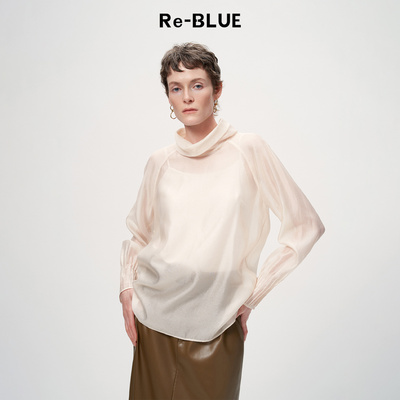 Re-BLUE浪漫朦胧感堆领长袖衬衫