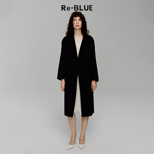 Re-BLUE轻奢优雅女装驳领H版型慵懒大廓形羊毛大衣时尚中长款