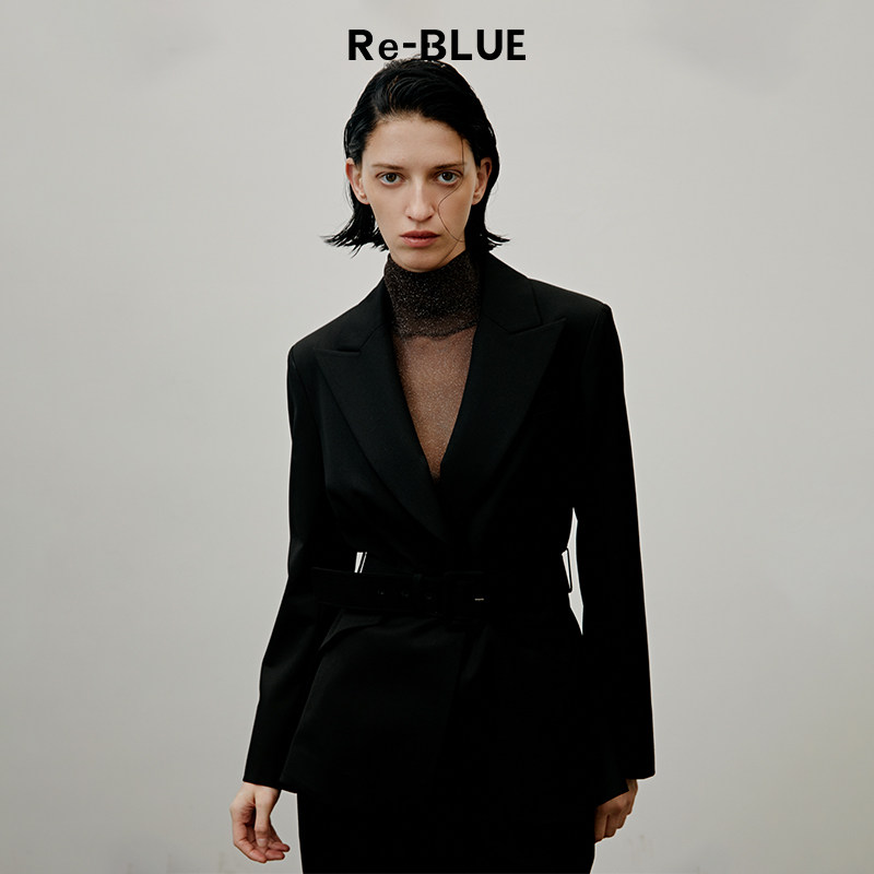 Re-BLUE轻奢优雅女装简约高级日常通勤腰带收腰西装外套
