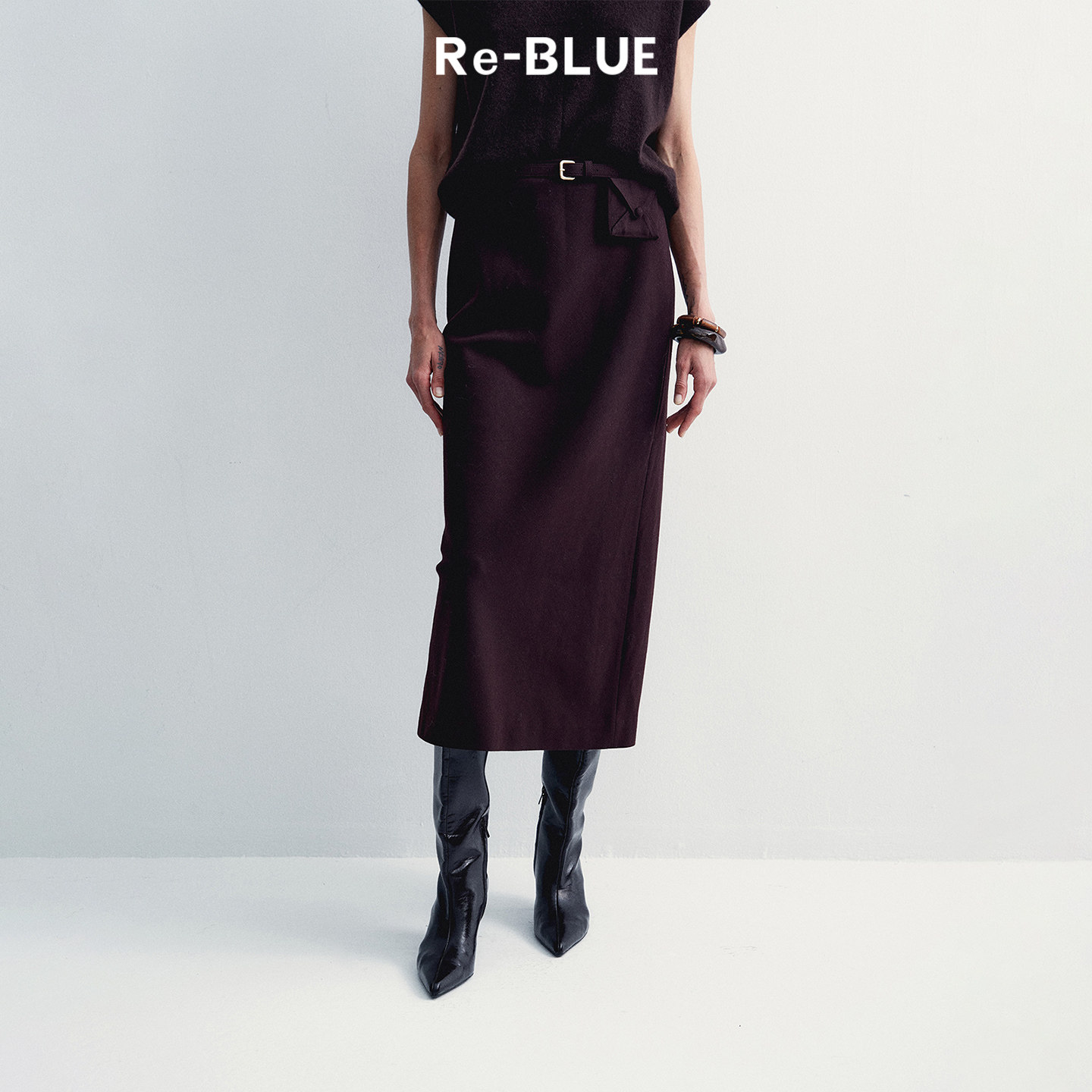 Re-BLUE轻奢优雅女装复古收腰直筒羊毛半身裙气质通勤针织长裙,女装/女士精品,半身裙,淘宝优惠券,粉丝福利购,淘宝优惠卷