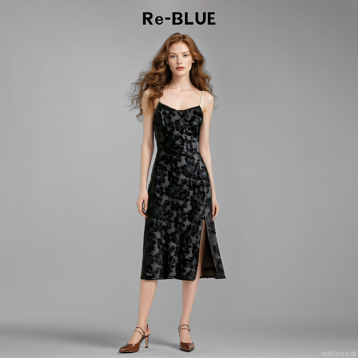 Re-BLUE轻奢优雅女装浪漫轻盈剪花肌理吊带裙
