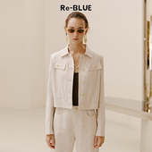 工装 BLUE轻奢优雅女装 风自然纹理天然面料截短夹克
