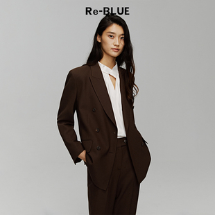 外套 复古简约双排扣羊毛西装 BLUE轻奢优雅女装