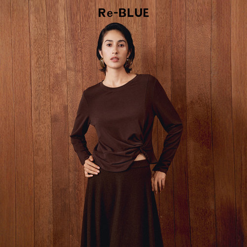 Re-BLUE圆领扭结莱赛尔长袖上衣