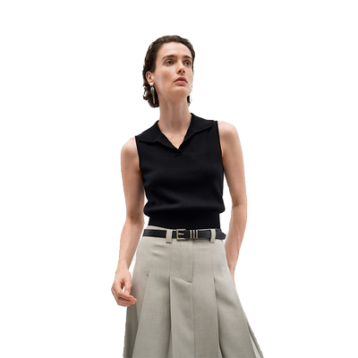 百搭无袖翻领polo针织上衣背心