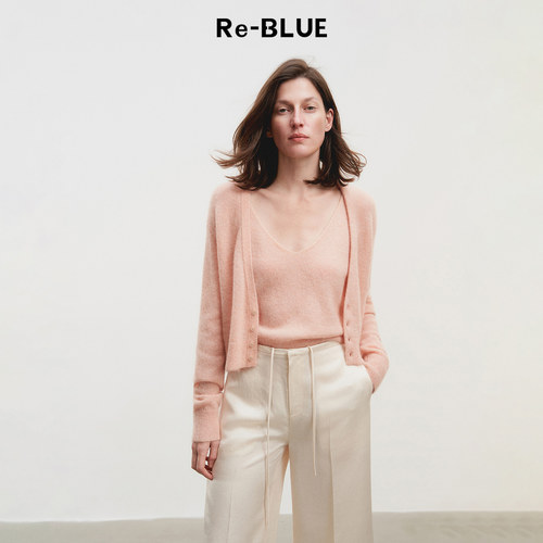 Re-BLUE羊毛羊驼V领长袖针织开衫