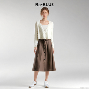 镂空针织衫 小H型短版 BLUE轻奢优雅女装