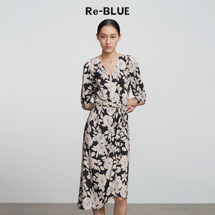 浪漫印花茶歇围裹连衣裙 BLUE轻奢优雅女装