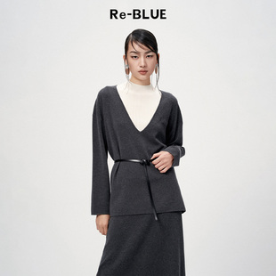 气质优雅上衣外套 高级感静奢百搭V领针织衫 BLUE轻奢优雅女装