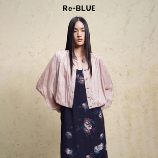 慵懒圆领抽褶空气感衬衫 法式 外套 BLUE轻奢优雅女装