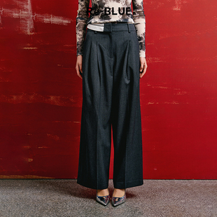 通勤设计感直筒西裤 时尚 BLUE轻奢优雅女装
