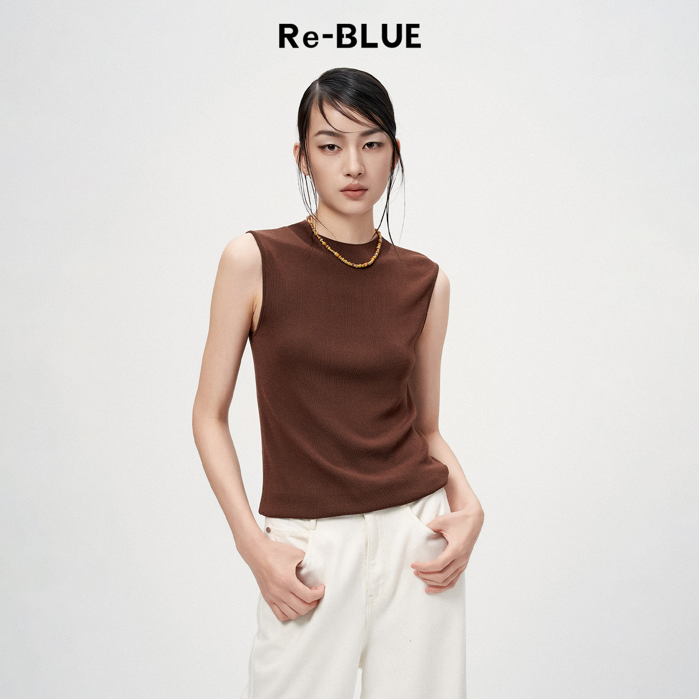 Re-BLUE舒适质感ROW风针织小上衣