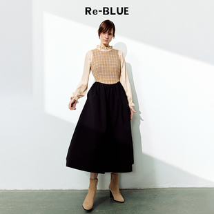 拼接连衣裙 时髦高级感小香风无袖 BLUE轻奢优雅女装