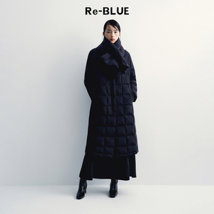 保暖羽绒服立领围裹式 90白鹅绒长款 气质外套 BLUE轻奢优雅女装