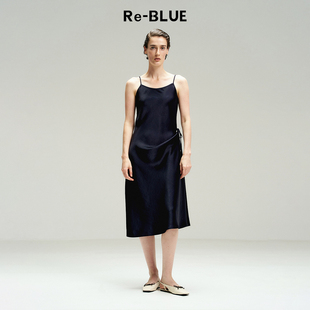 静奢风腰部绑带设计两穿吊带连衣裙 BLUE轻奢优雅女装