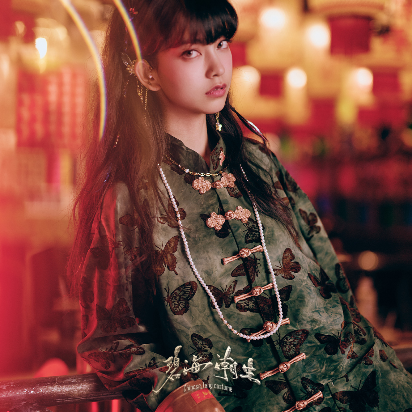 碧海潮生【翡翠蝴蝶】秋冬新款中国风国潮中式扎染植绒印花唐装